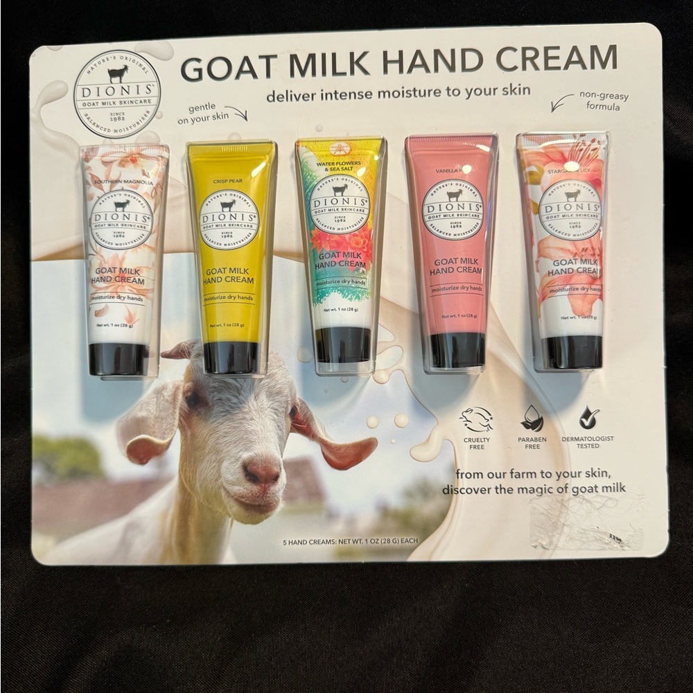 Dionis Goat Milk Hand Cream 1 oz Ea Magnolia Pear Water Flowers‎ Vanilla Lilly